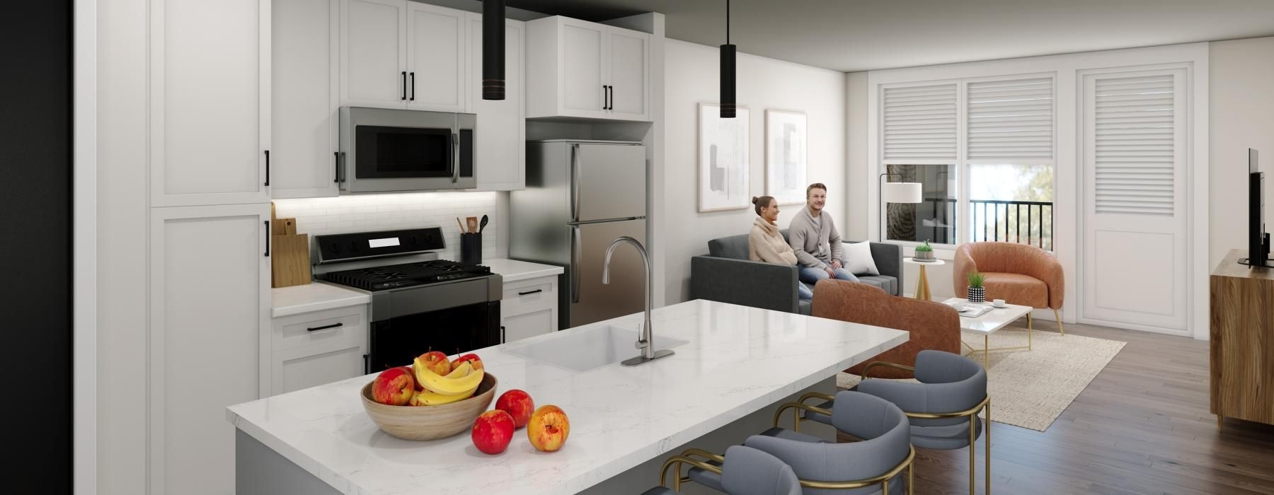 a kitchen with a dining table and chairs